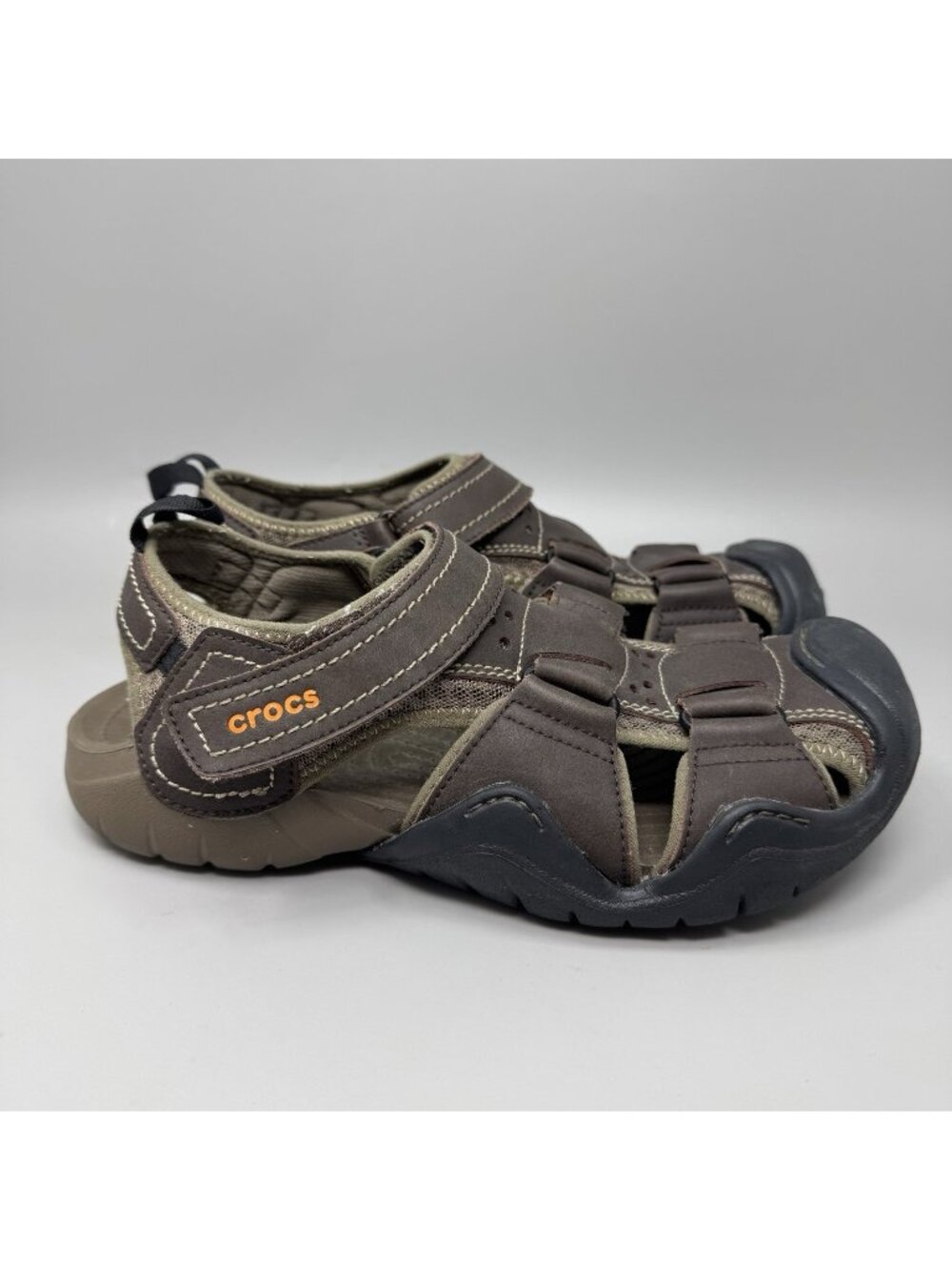 Crocs Swiftwater Fishing Men Shoes Size 8 Brown Sandals Leather Outdoor 204562